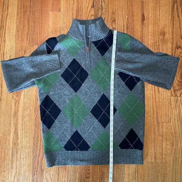 J. Crew 100% Premium Lambswool Argyle Gray Zip Pullover Sweater Size Medium - Picture 6 of 8